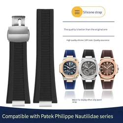 25X13mm Notch Waterproof silicone strap + Connector For Patek Philippe Nautilus 5711 5726 5712g Series Rubber Watchband Bracelet