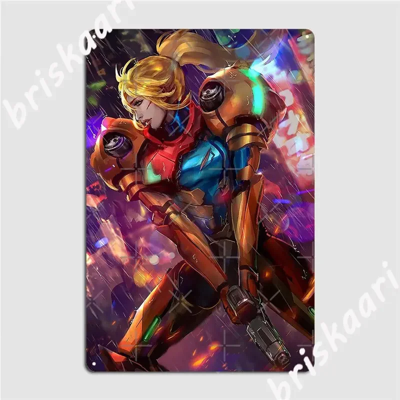 Samus Aran Is Ready For Action Metal Signs Cinema Living Room Party Wall Plaque Vintage Tin sign Posters