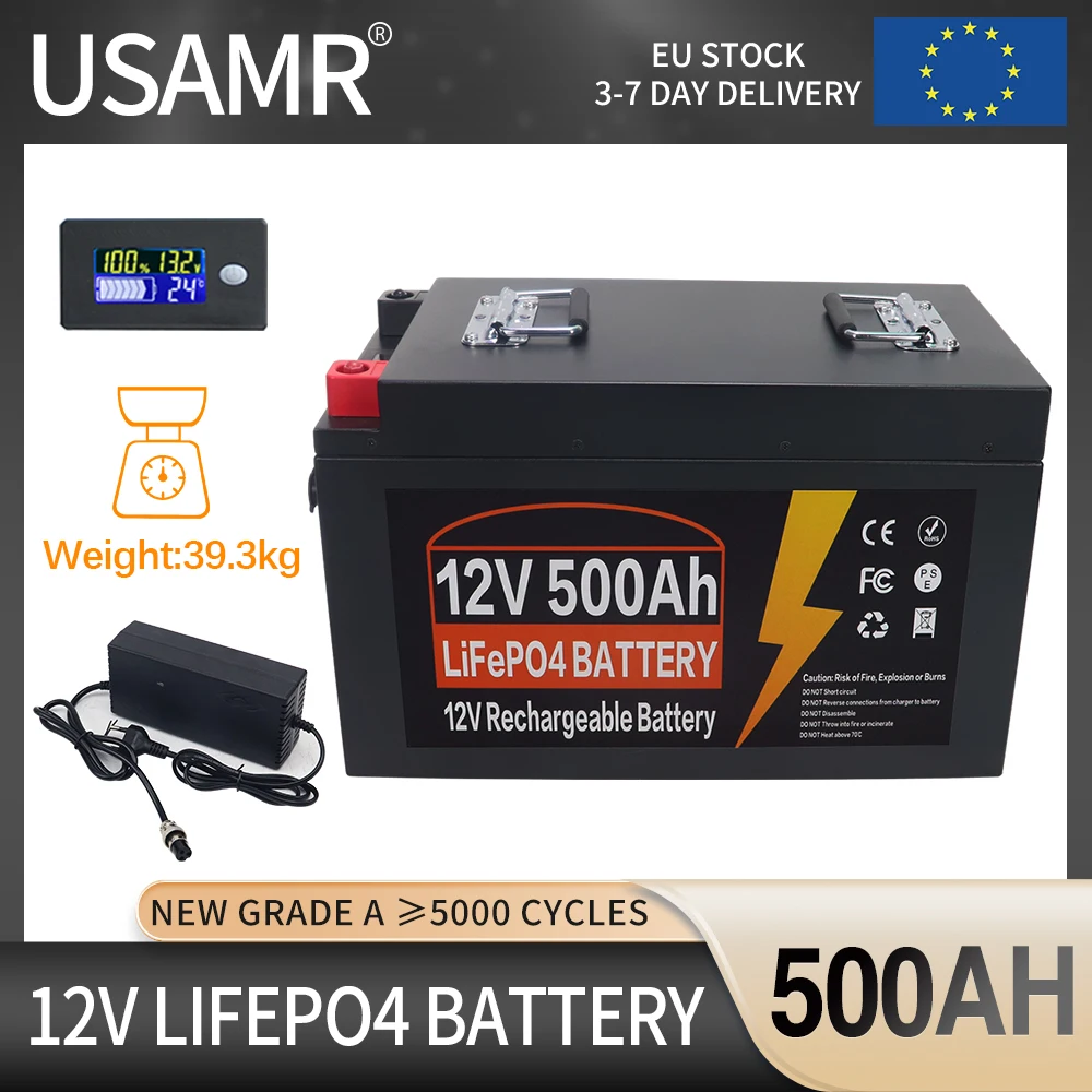 

12V 500ah Lifepo4 Lithium Iron Phosphate Rechargeable Battery Pack Built-in BMS For Outdoor Camping Golf Cart Solar With Charger