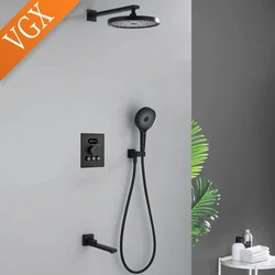 VGX Concealed Thermostatic Shower System Set Temperature Digital Display Waterfall Shower System Rainlfall Bathroom Shower Set