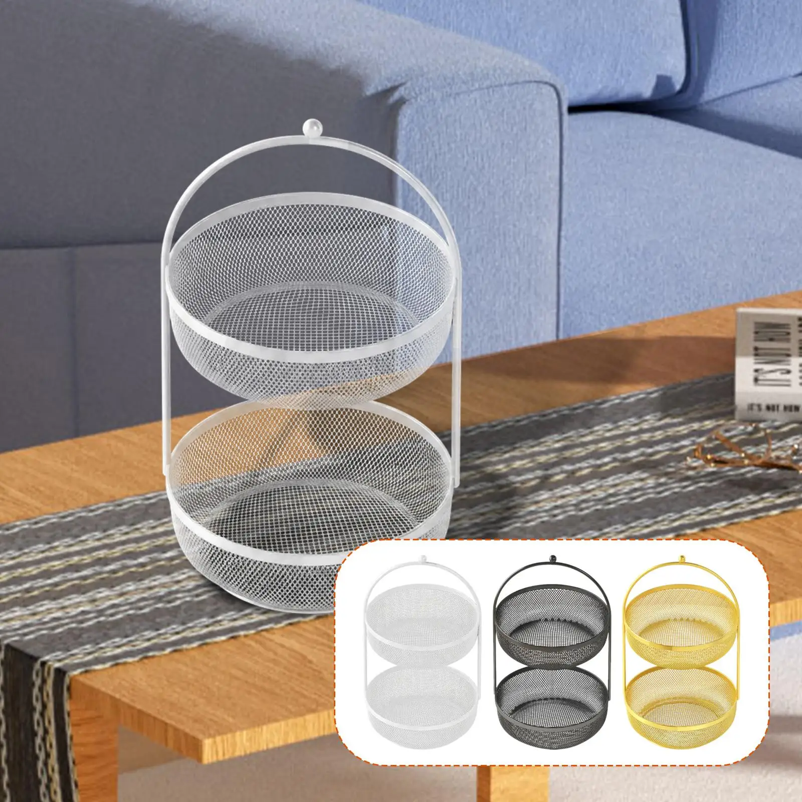 Rectangular Metal Wire Fruit Bowl Two Tier Storage Basket Fruit Organizer for Bathroom or Kitchen