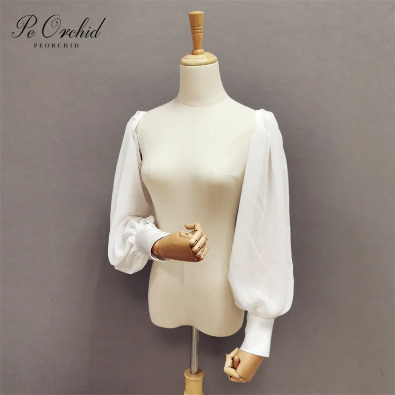 

PEORCHID Ivory Puffy Detachable Sleeves For Wedding Up And Down Chiffon&Satin Black Long Gloves Elegant Party Bridal Accessories