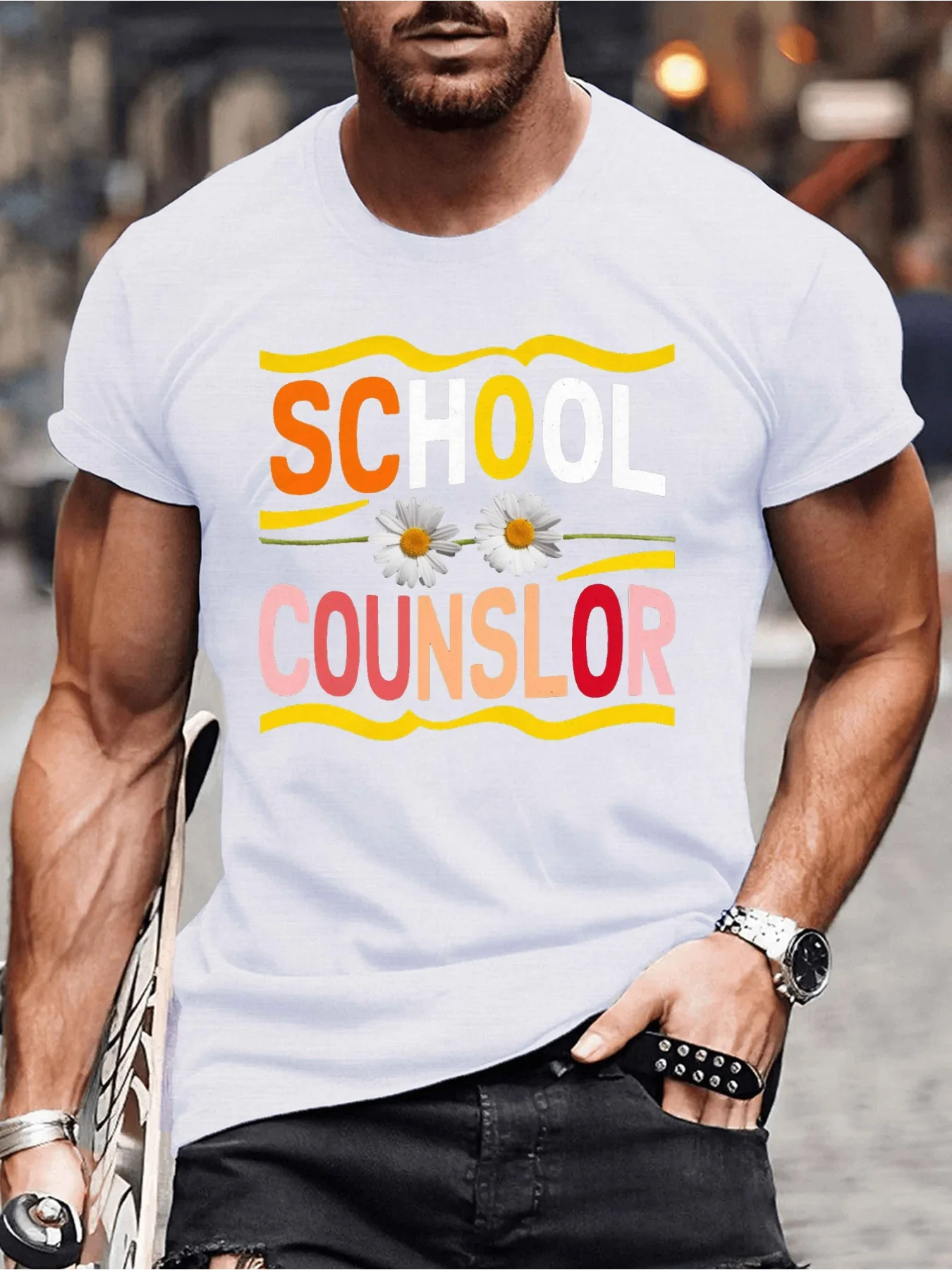 Men's T-Shirt In Plus Size With Crinkle Design For School Counselors, PLUS SIZE