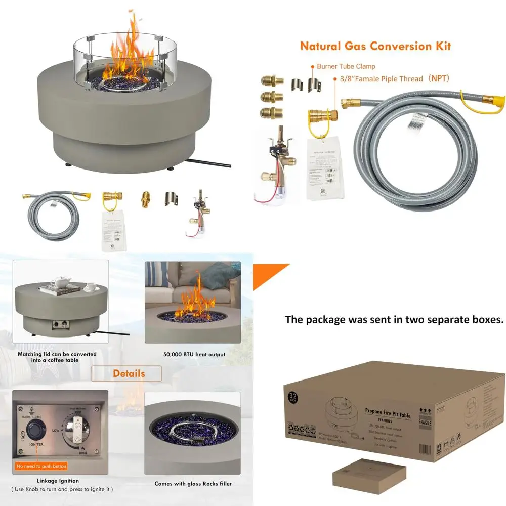 

Стол для уличного костра с природным газом — 32,5 дюйма, 50 000 БТЕ, комплект для переоборудования пропана, ветрозащитный стеклянный щиток для гостиной на открытом воздухе