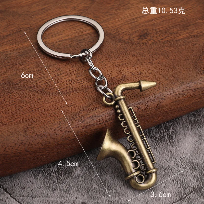 Saxophone Pendant Keychains for Men Women Fashion Alloy Musical Instruments Jewelry Horn Car Keyring Fine Father\'s Day Present