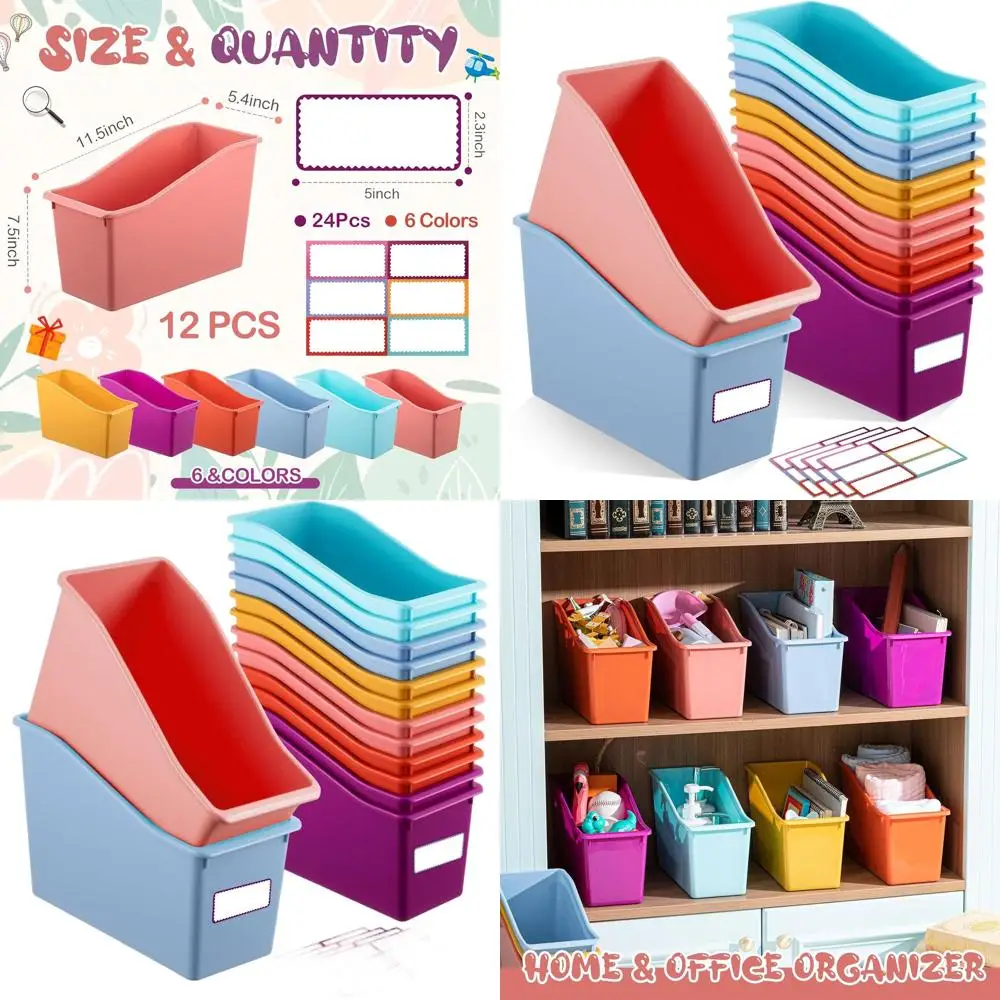 

Stackable Classroom Book Bins with 12 Units and 24 Labels, 11.5x5.4x7.5 in, Wildflower Design