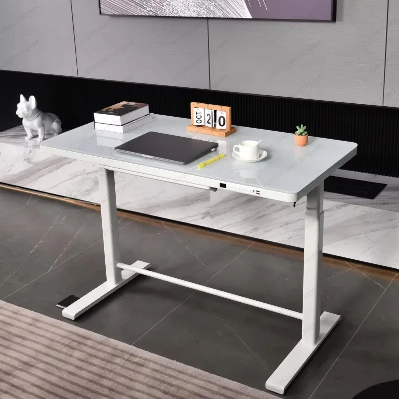 Hot Single Motor Electric  Glass Tempered USB Socket Desktop Office Height Adjustable Sit Stand Desk with Drawer