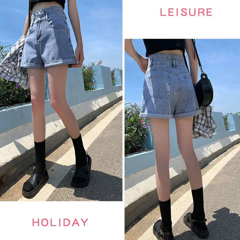 Frauen blau kurze Jeans Frau hohe Taille Streetwear Jeans Sommer Denim Shorts Frauen Dame Mädchen A-Linie weites Bein Shorts Hosen