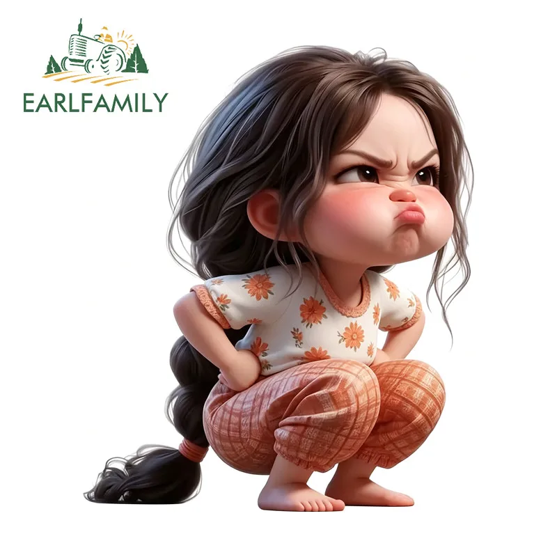 EARLFAMILY Thinking Girl Cartoon Car Sticker Rear Windshield Motorcycle Skateboard Suitcase PVC Decal Scratch-Proof Car Styling