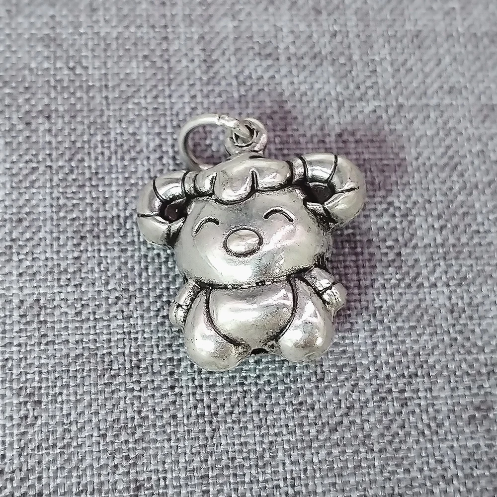 

925 Sterling Silver Cartoon Style Goat Charm 2-Sided 3D Hollow Animal Pendant for Bracelet Necklace