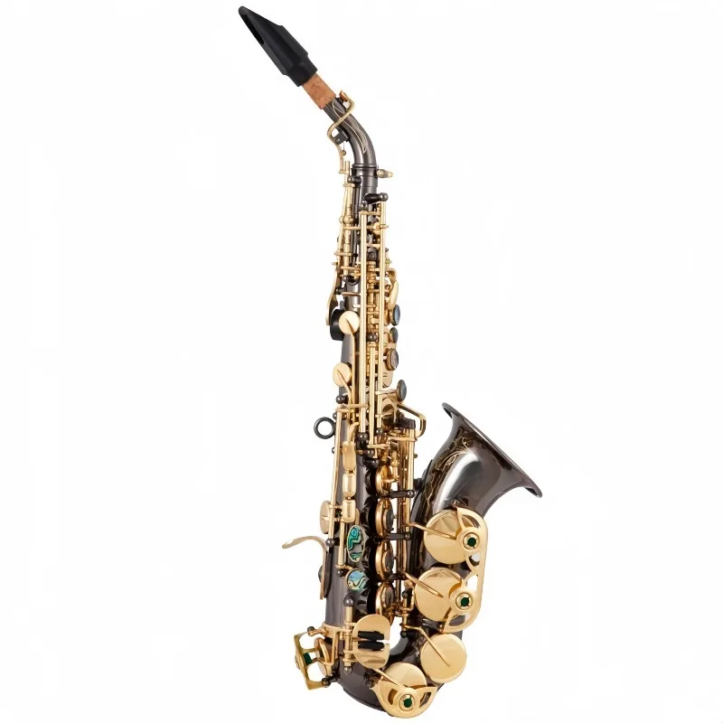 elbow treble saxophone, excellent performance, black nickel body, gold keys, ex-factory price, conch shell inlaid button