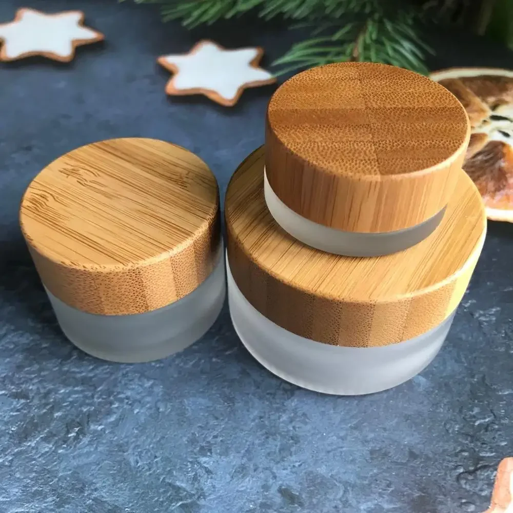 

whosesale Refillable cream container Biodegradable CBD oil sample containers with bamboo lid，face cream jars，cosmetic container