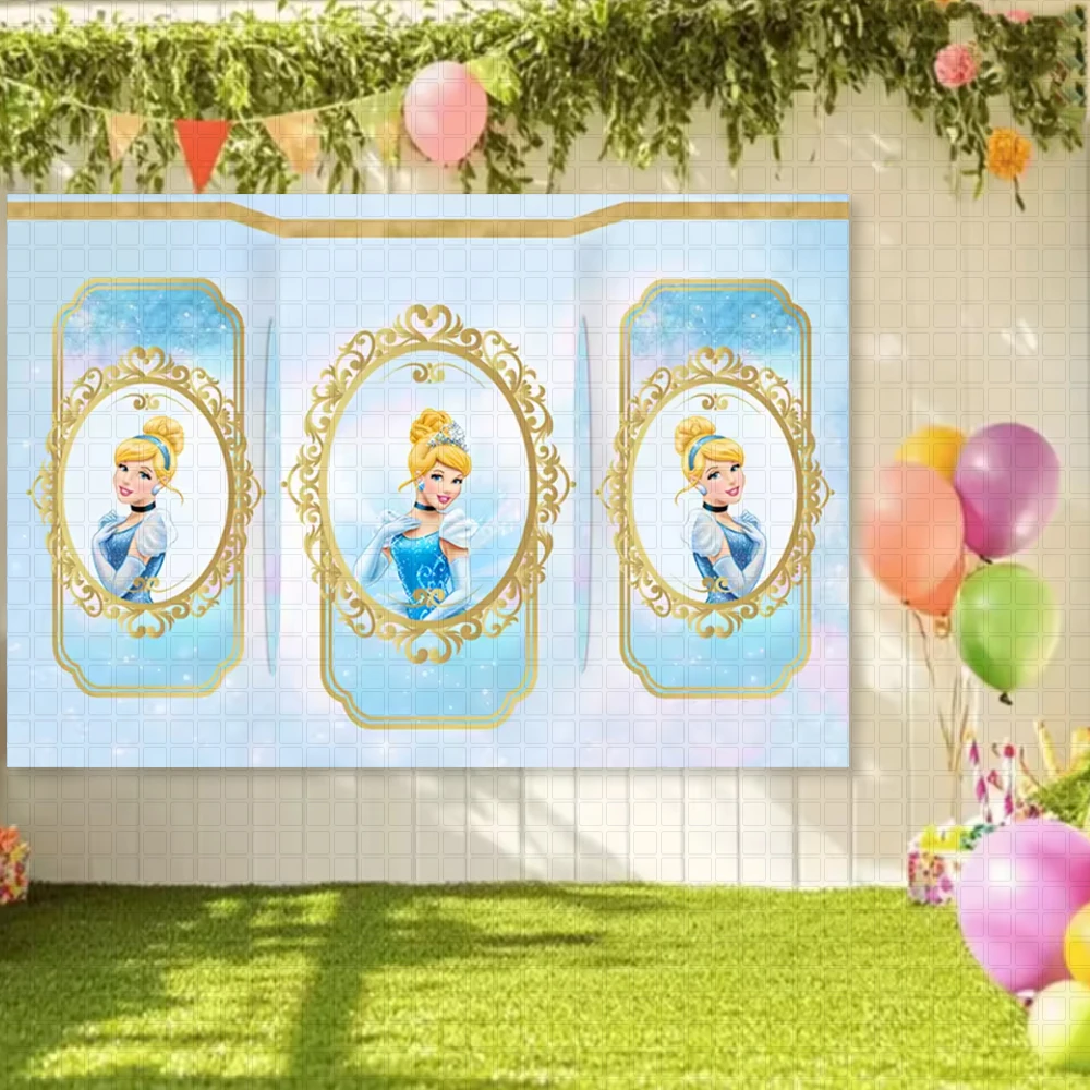 ديزني سندريلا قلعة الأميرة حفلة عيد ميلاد الديكور خلفية راية الفتيات التصوير خلفية الدعائم هدايا استحمام الطفل #5