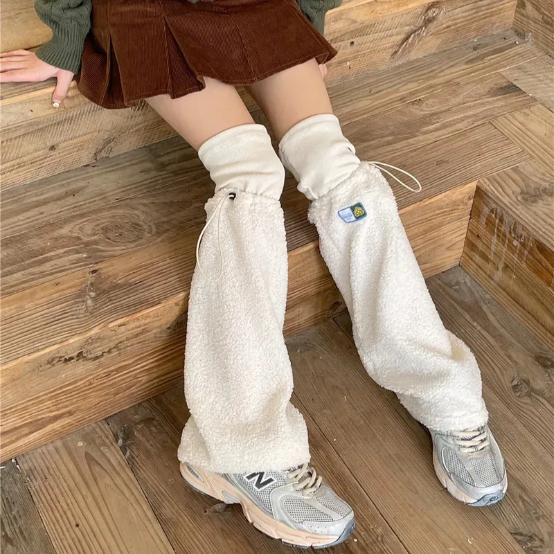 

Новые зимние теплые гетры из овечьей шерсти на шнурке, дизайнерские японские Y2K женские готические носки в стиле Харадзюку, высокие носки до середины икры, чехол для ботинок