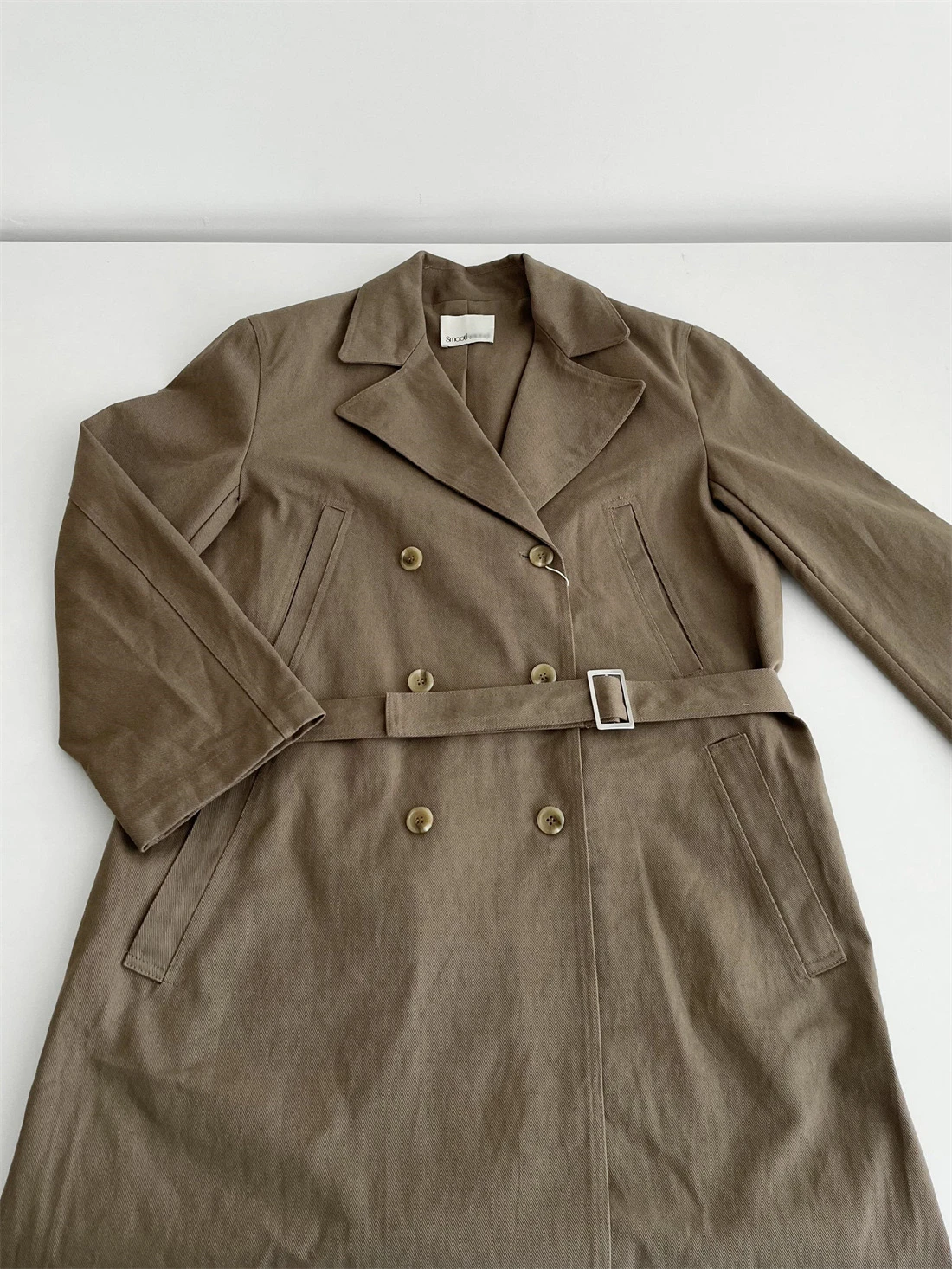 

Classic Long Coat Jaet Autumn Winter Cotton Smooth Khaki Color Diagonal Pattern Korean Sle Women's Premium Quali Outerwear