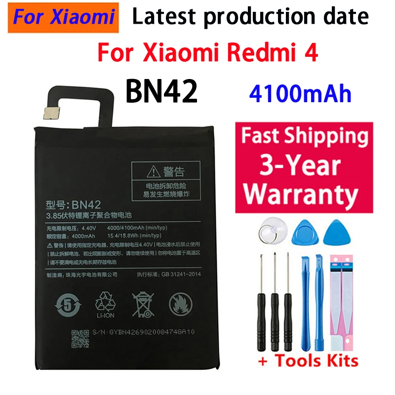 High Quality BN42 Battery For Xiaomi Redmi 4 Hongmi 4 Redmi4 Mobile Phone 4100mAh Battery Bateria Batteries+Tools