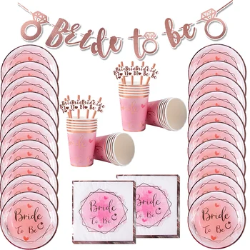 Bride to Be Disposable Tableware Set Plate Cup Napkins Decor Bachelorette Party Hen Night Bridal Shower Decorations Supplies 1
