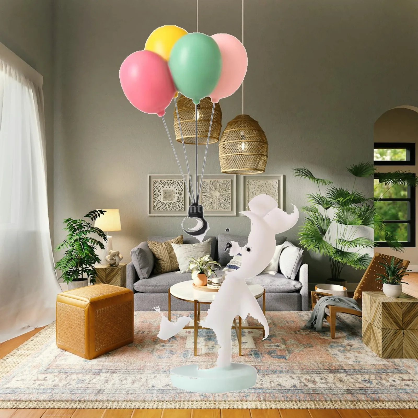 

Balloon Bunny Figurine Flying Bunny Figure Tabletop Ornaments Resin Modern Statue for Home Living Room Shelf Desktop Decor