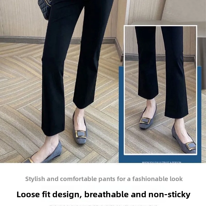 Pantaloni micro svasati in seta di ghiaccio elastica Pantaloni da abito elasticizzati a vita alta sottili primavera estate da donna Pantaloni casual con spacco