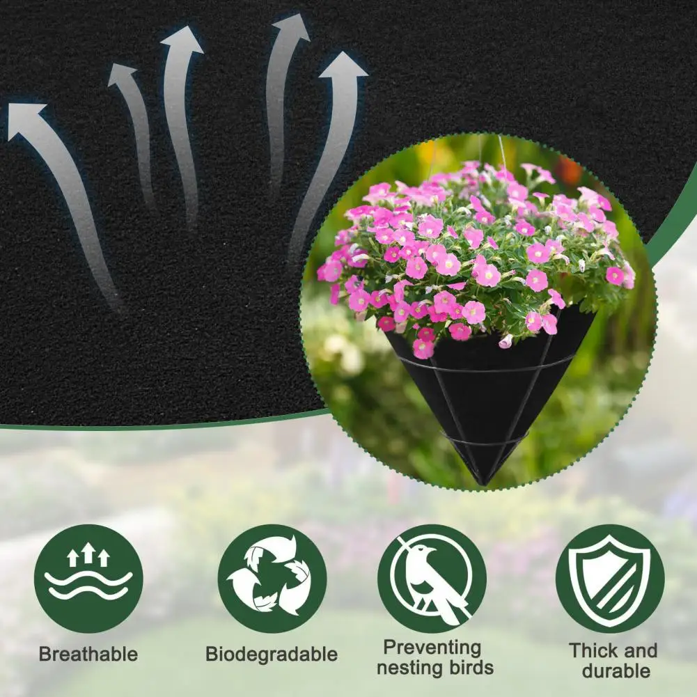 

Flower Basket Liner Grower Favorite Basket Liner Black Felt Cone Shaped Planter Liners for Hanging Flower Baskets for Flower