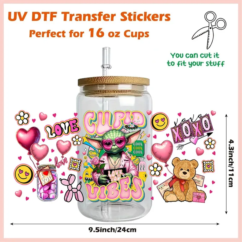 XOXO عاشق ميكي ويني سلسلة سهلة قشر مقاوم للماء لتقوم بها بنفسك الديكور الشارات ثلاثية الأبعاد نقل ملصقات uvdtf 16oz uv dtf كوب يلتف