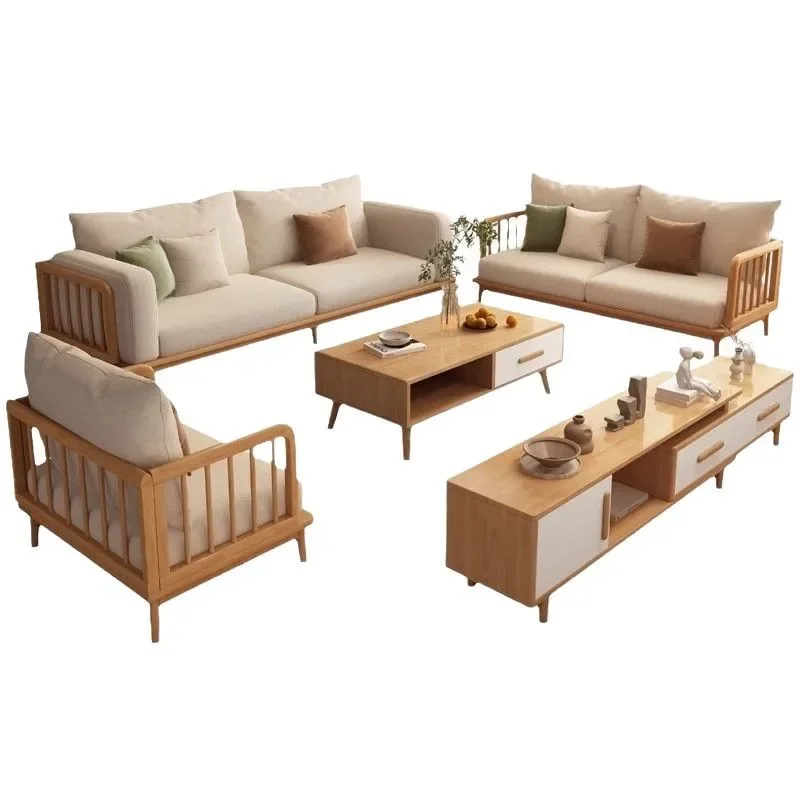 Chinese solid wood sofa is now, the concubine log sofa combination small apartment furniture