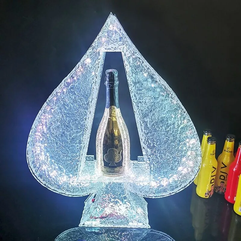 Fashion Ice Rock Led Luminous Of Spade Champagne Bottle Presenter Growing Cocktail Wine Bottle Holder For Nightclub Party