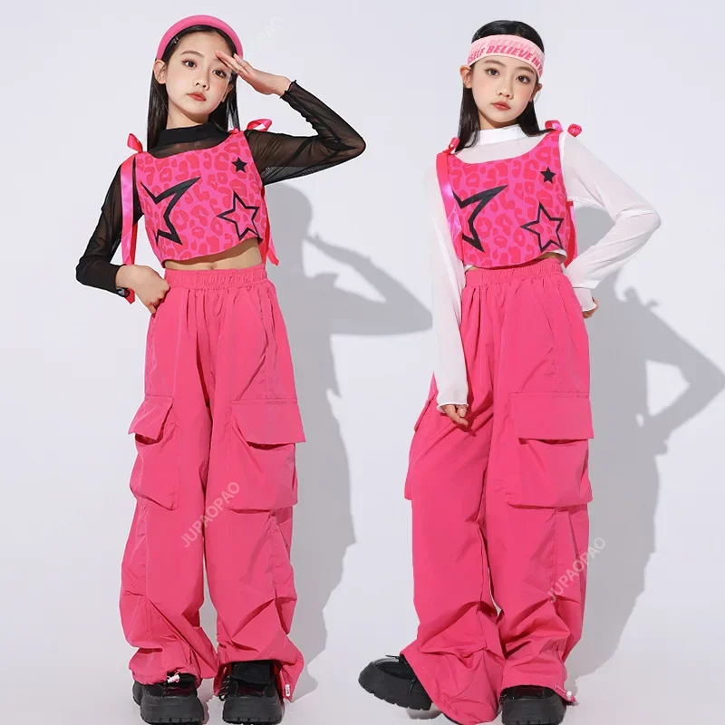 5-14Y Kids Hip Hop Joggers Pants Girls Cargo Pants Teenage Straight Trousers High Waist Vintage Casual Streetwear Baggy Pants