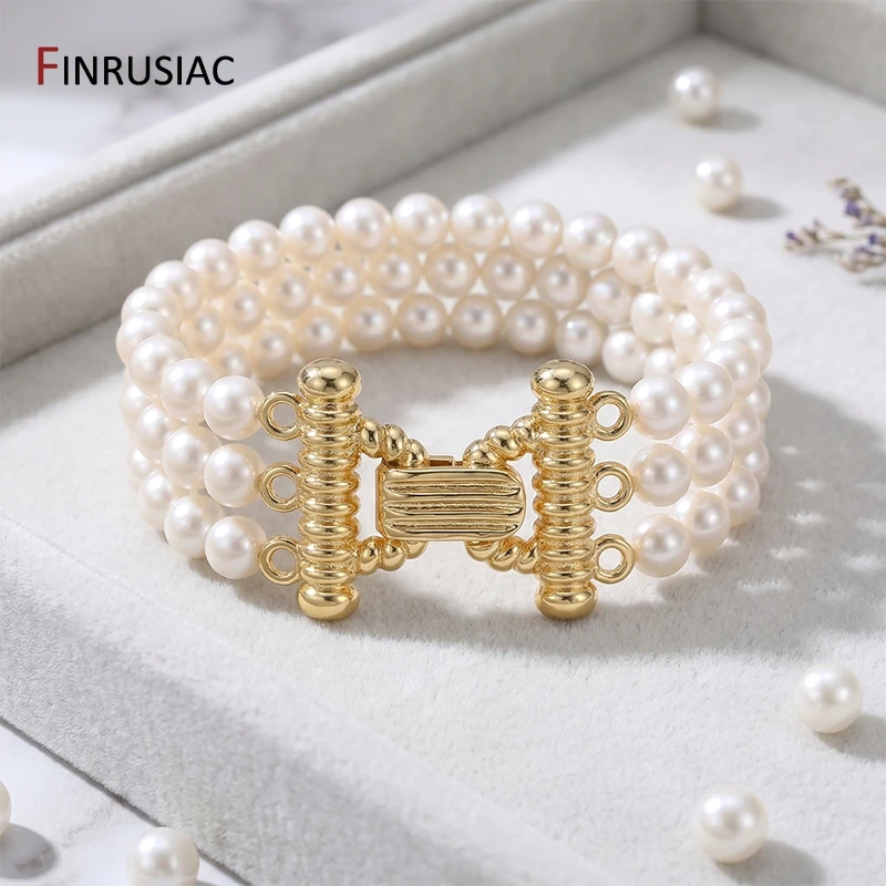 14K Gold Plated Brass 3-Row Corrugated Pearl Clasps,Lock For Jewelry,Texture Closure Connector Clasps,DIY Jewelry Accessories
