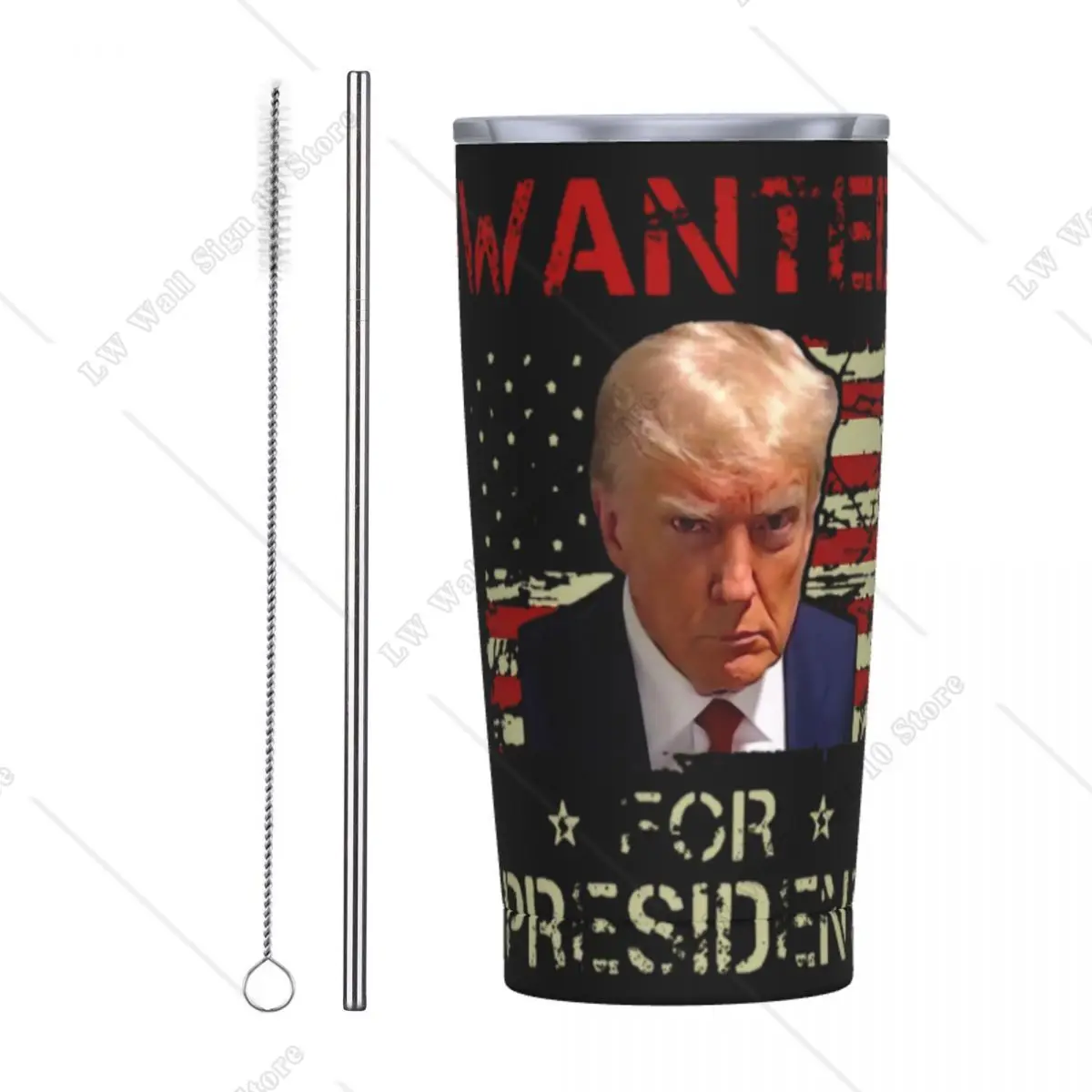 Trump Never Surrender Tumbler Vacuum Insulated Mug Shot Free Trump Thermal Cup with Lid Straw Double Wall Mugs Drink 20oz