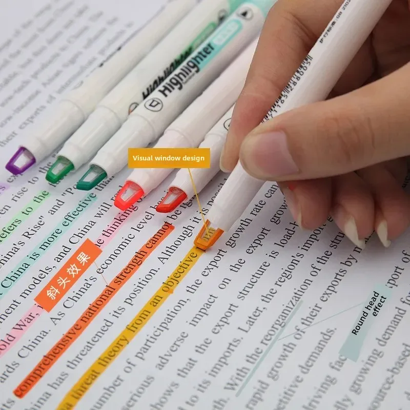 Juego de 6 colores, rotulador resaltador con punta de ventana única, doble cabezal, Color Pastel, resaltadores de línea media, marcador, suministros de papelería escolar