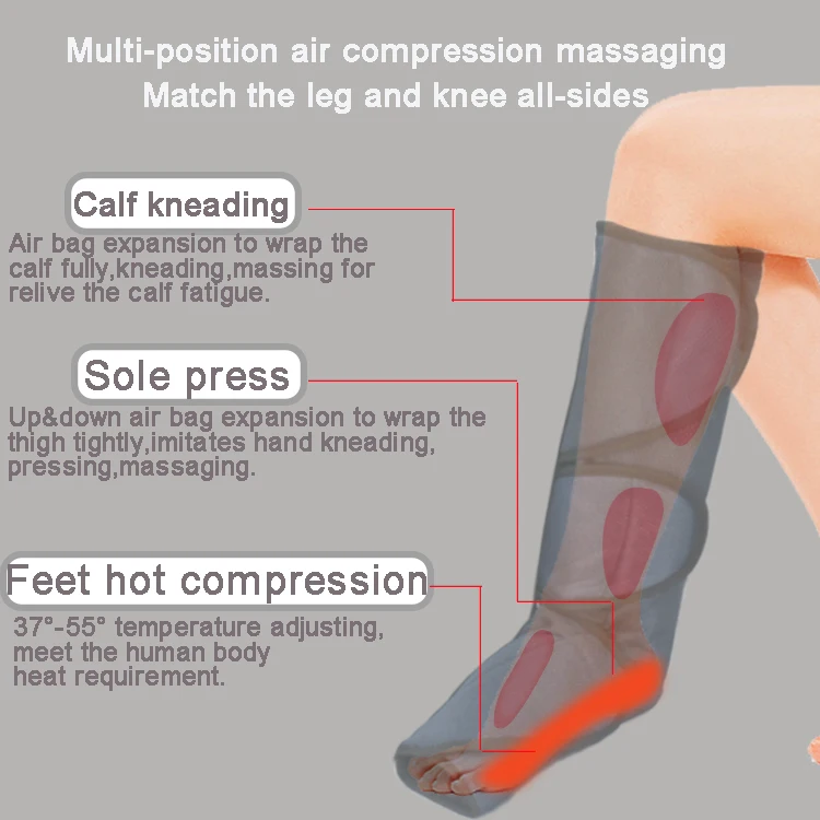 Elektrische Luftdruck-Beinmassage, wiederaufladbar, Wärmekompressionstherapie, Fußmassagegerät
