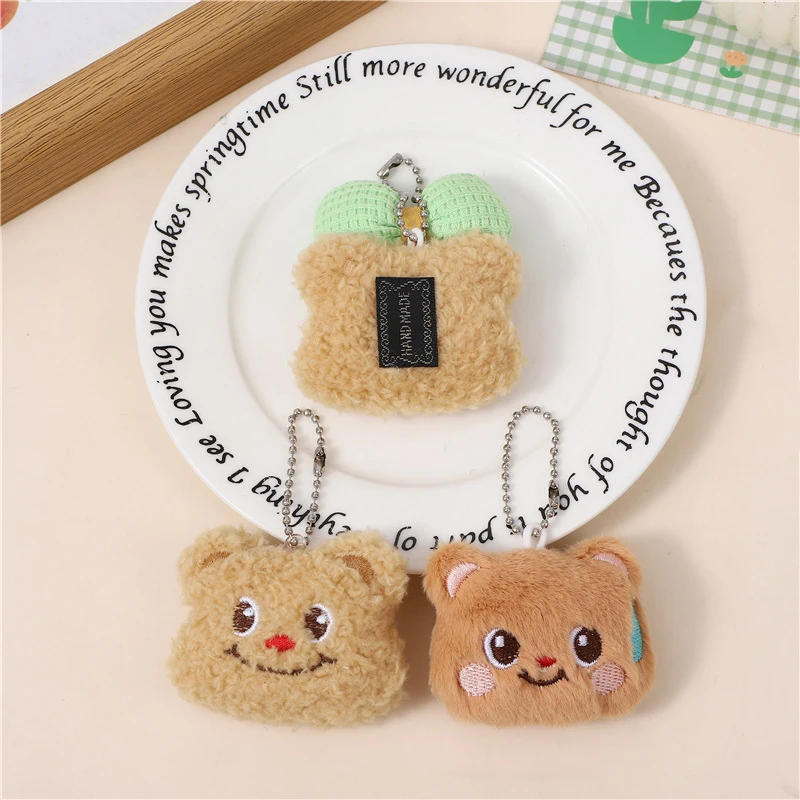 Cartoon Plush Bear Pendant Keychain para mulheres, Chaveiro de brinquedo recheado bonito, Decorações de bolsa, acessórios