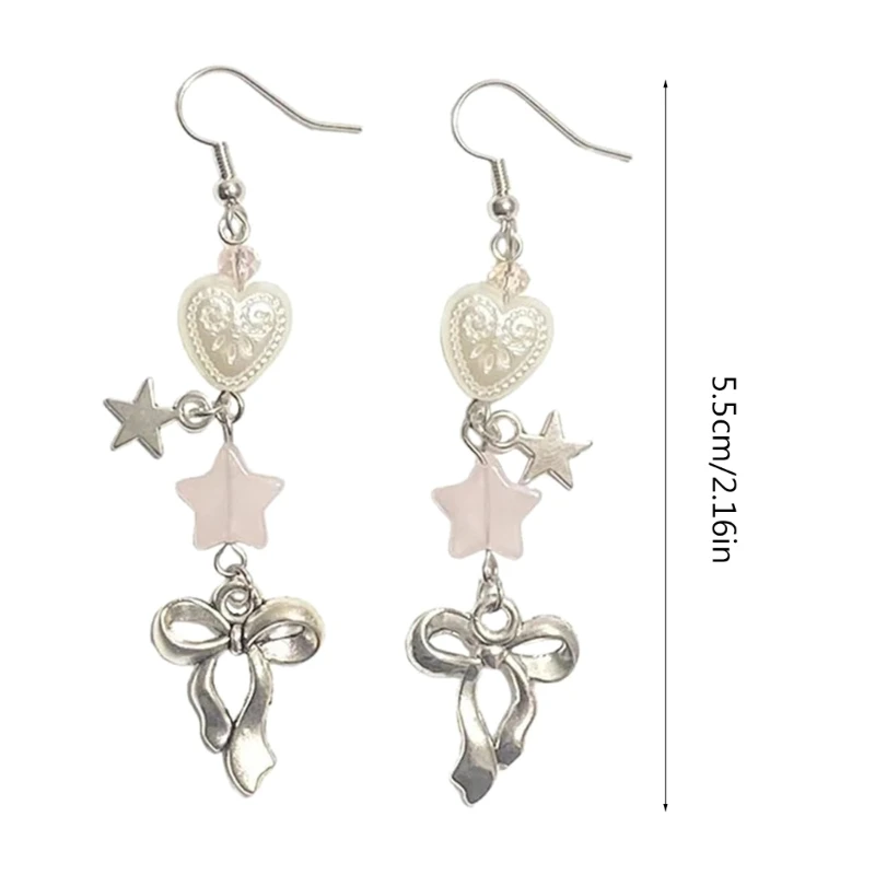 Bowknot Ribbon Earrings Heart Star Bow Ear Rings Ears Ornament for Women Girl