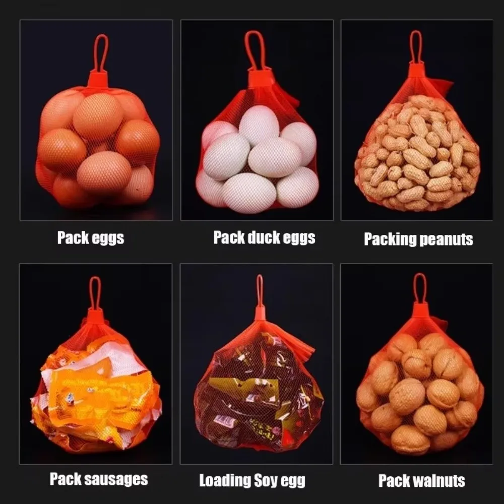 100Pcs Pack Egg Net Bag Drawstring Closure With Buckles Plastic Egg Bag Breathable Washable Mesh Storage Bags Produce Packaging