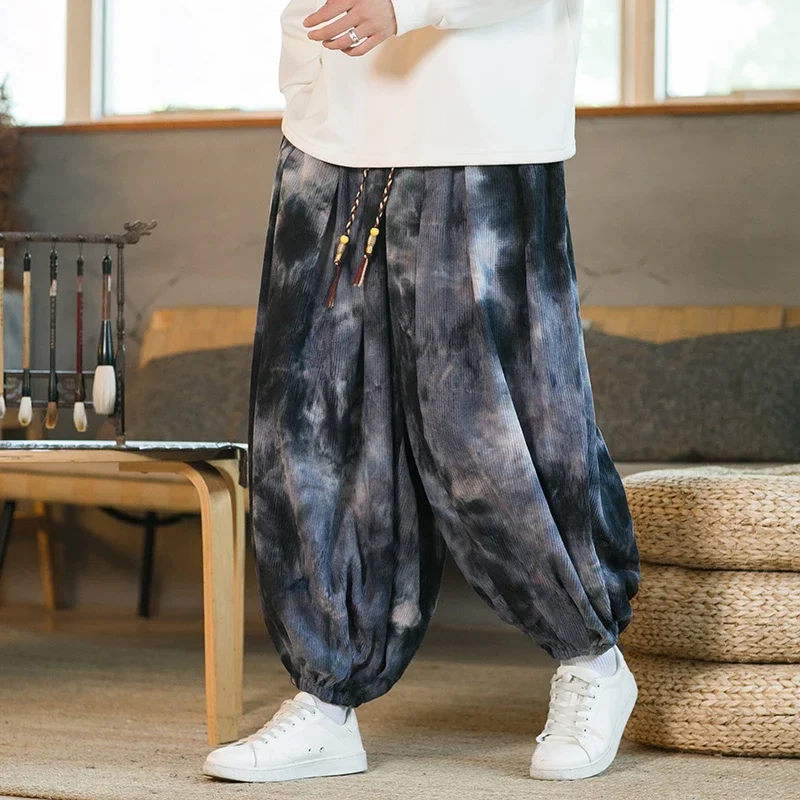 Corduroy Pants Men Thickening Casual Wide-leg Vintage Elastic Waist Loose Harem Pants Mens Oversized Hip Hop Trousers Streetwear