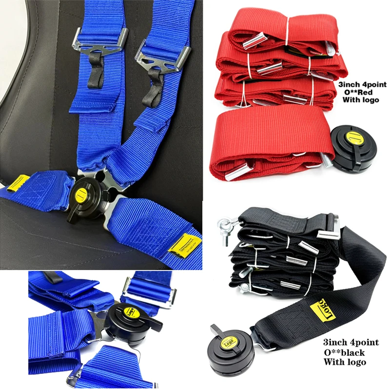 حزام مقعد 3 بوصة 4 نقاط JDM حزام مقعد السيارة للسباق مع كاملوك سريع التحرير أزرق للسيارة مع شعار