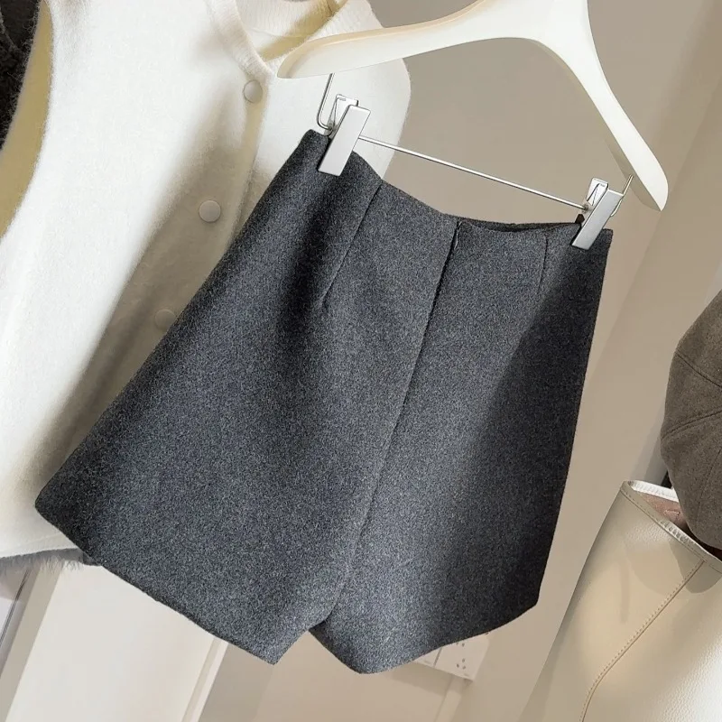 Woolen Shorts Mujer High Waist Simple Autumn Winter Woman Pants Korean Fashion A-line Elegant Pantalones Cortos