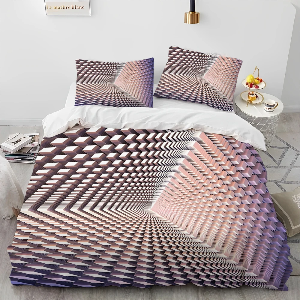 3D Visual Illusion Geometric Comforter Bedding Set,Duvet Cover Bed Set Quilt Cover Pillowcase,King Queen Size Bedding Set Gift