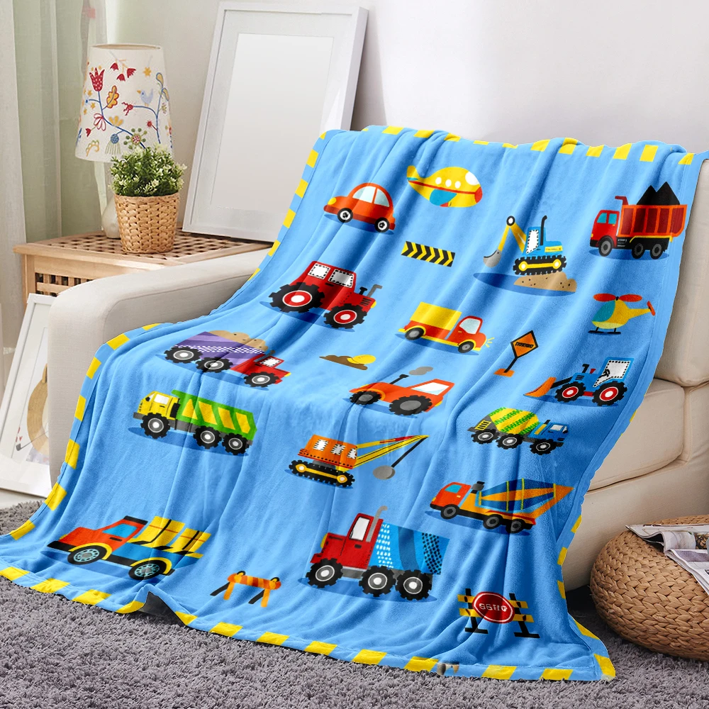 Construction Blanket，Cute Soft Small Truck Car Blankets Comfy Fleece Flannel Plush Blue Throw Blankets Gifts