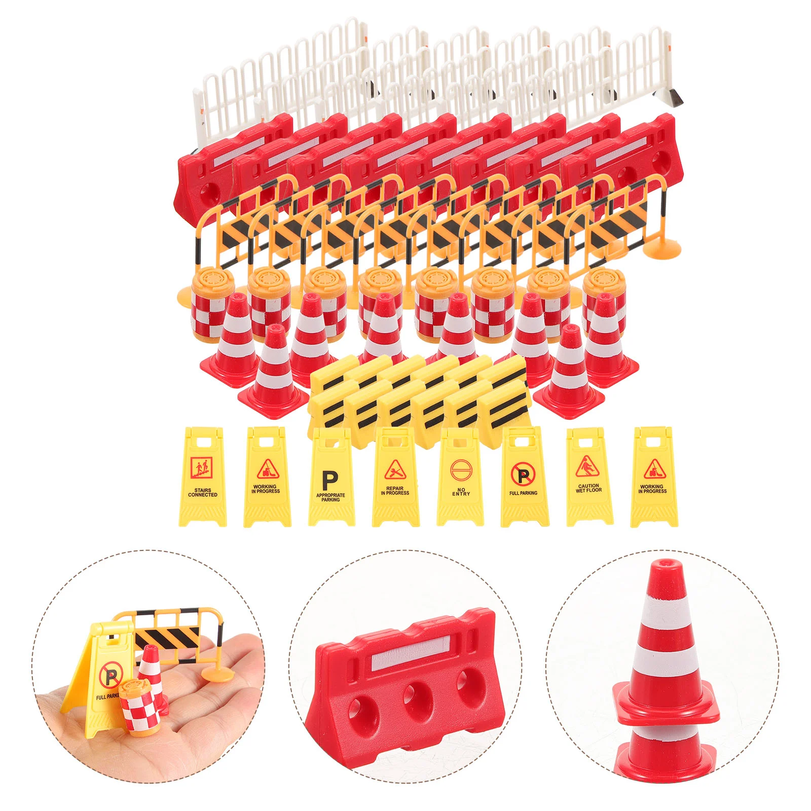 62 Pcs Play Road Transportation Toy Model Miniature Barricade Traffic Block Child Signs