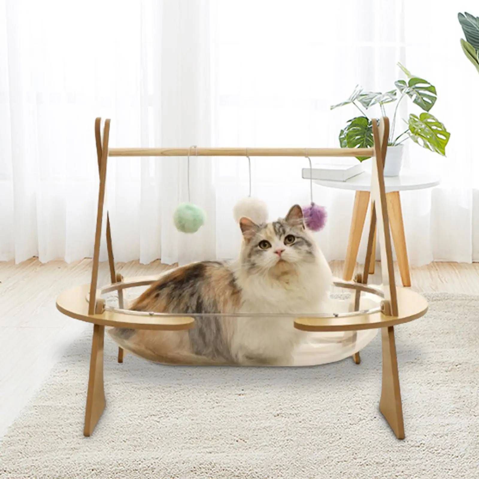 Clear Capsule Cat Bed Pet Couch Bed with Colorful Balls Cat Bed Kitten Hideout Semi Enclosed Pet Cat Nest for Rabbit Playing