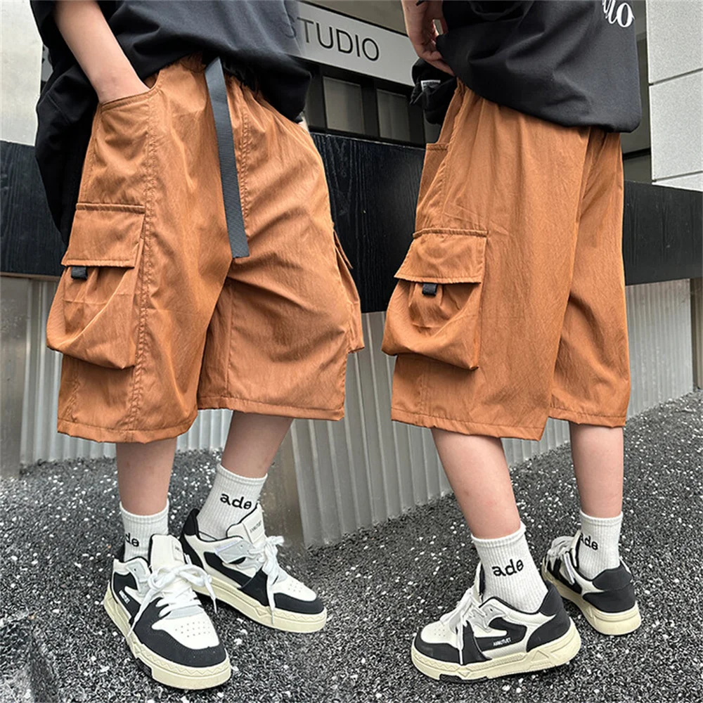 

XK088 Fashion Summer Boys Cargo Pants Boys' Shorts Wear Through Youth Kid Jeans Student Children's Sports Shorts Cropped Pants