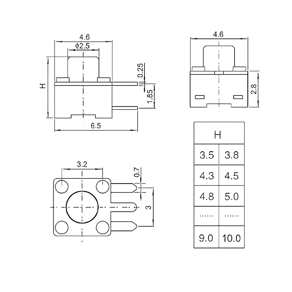 4.5X4.5X3.8 3 Pin Tact Push Button Micro Switch 4.5*4.5*3.8 Side Press Momentary Switch 4.5*4.5*5 Tactile Tact Switch