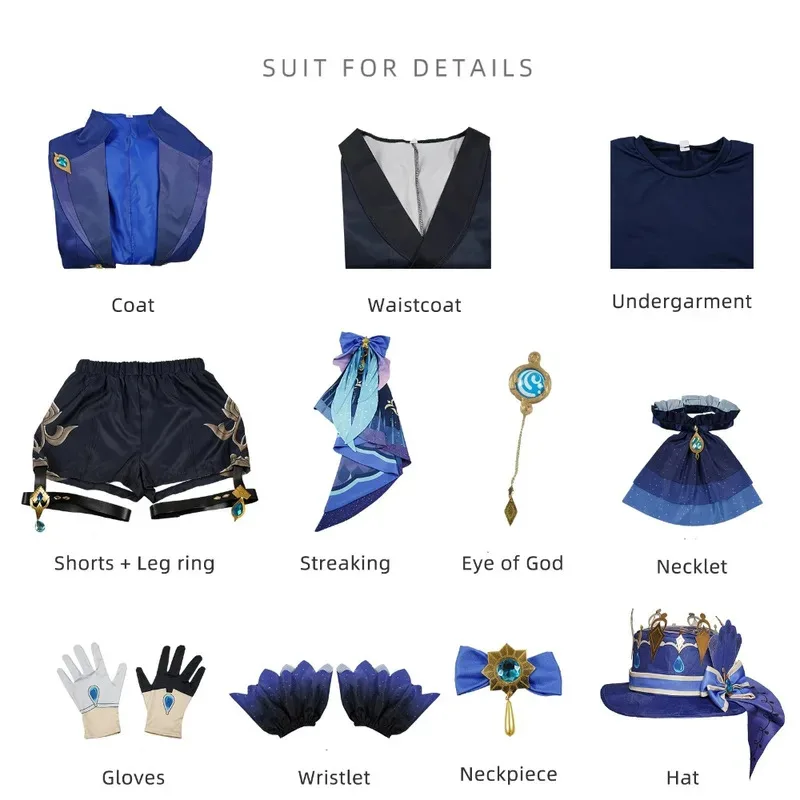 Furina de Fontaine تأثيري Focalors زي الملابس شعر مستعار أنا جميل فستان بتصميم بدلة قبعة الملابس النسائية هالوين كوميك كونكس ؛ 2 ، f