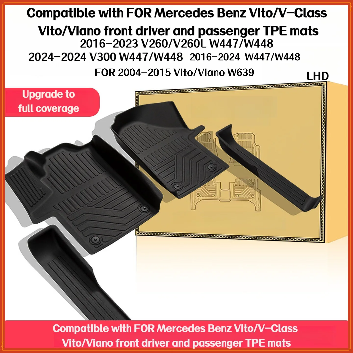 TPE Floor Mats Compatible with For Mercedes Benz Vito/V-Class Metris/Viano Front Row 2004-2024 LHD Full Coverage Accessories