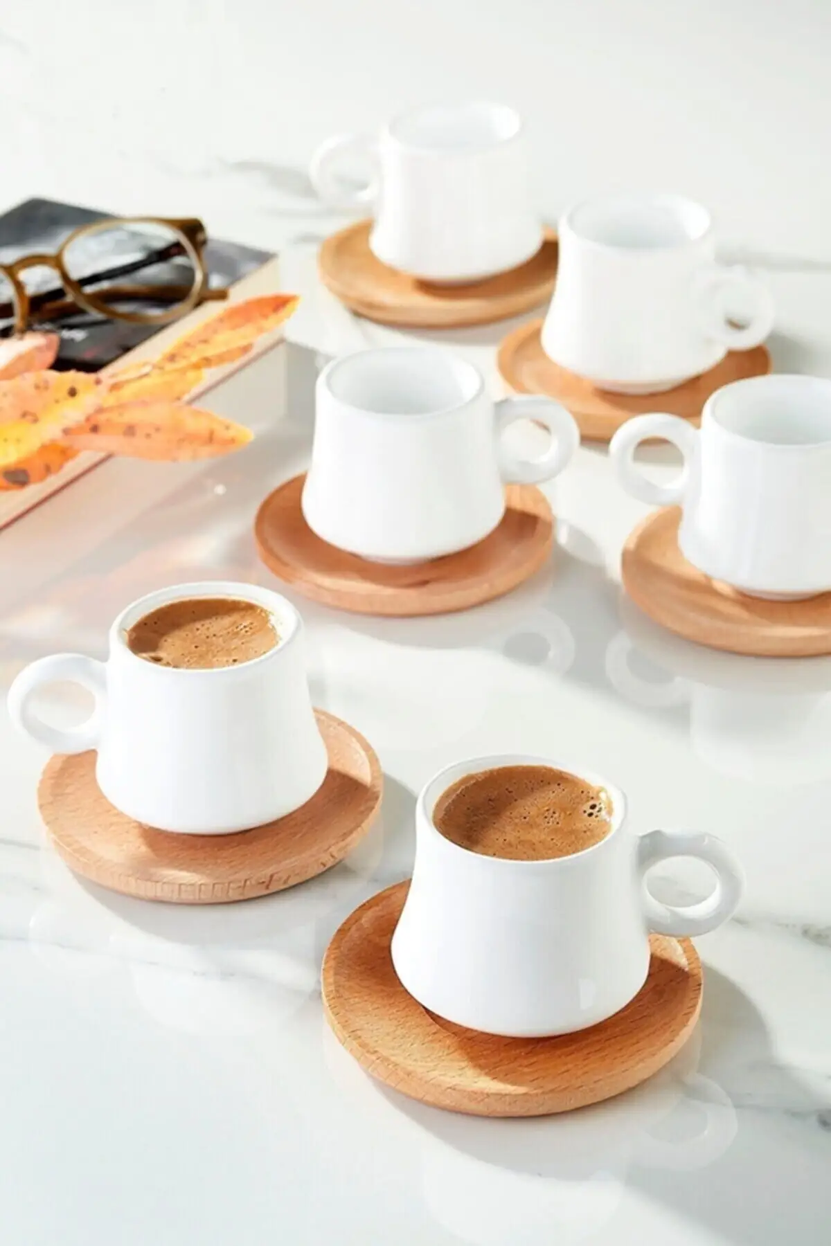 6 Person Coffee Set with Bamboo Plate Bamboo Cup Set