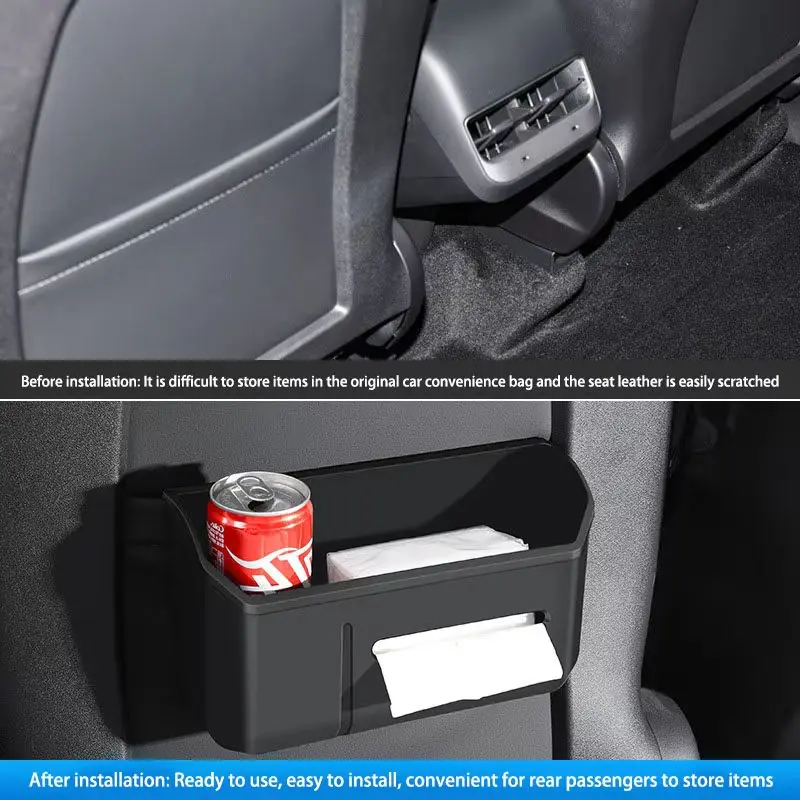 Scatola di immagazzinaggio in TPE per Tesla Model 3 Model Y 2021-2025 Scatola di immagazzinaggio per sedile posteriore Scatola di fazzoletti Pattumiera Accessori multifunzionali