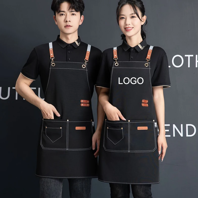 Customized Canvas Apron with Logo Custom for Nail Art Baking Coffee Bubble Shop Barber Canvas Waterproof Work Uniex Clothes 