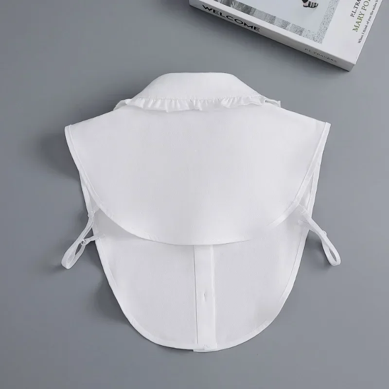 여성용 러플 라펠 화이트 페이크 칼라 탈부착 가능한 칼라 스카프 가짜 칼라 셔츠 타이 여성용 탈착식 셔츠 타이